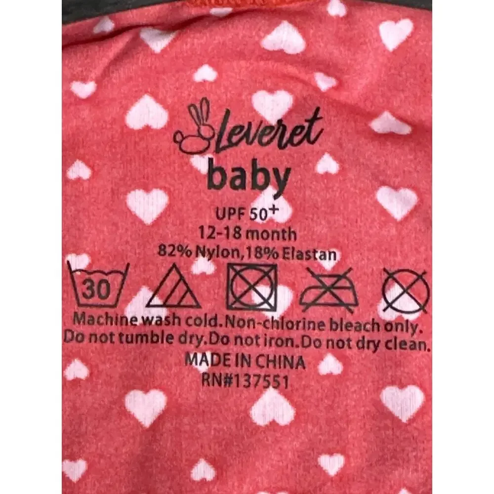Leveret Baby One Piece Rashguard Hearts 12-18 Month Red